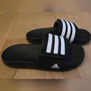 adidas Black & White Kids' Slides W/Velcro Fastener
